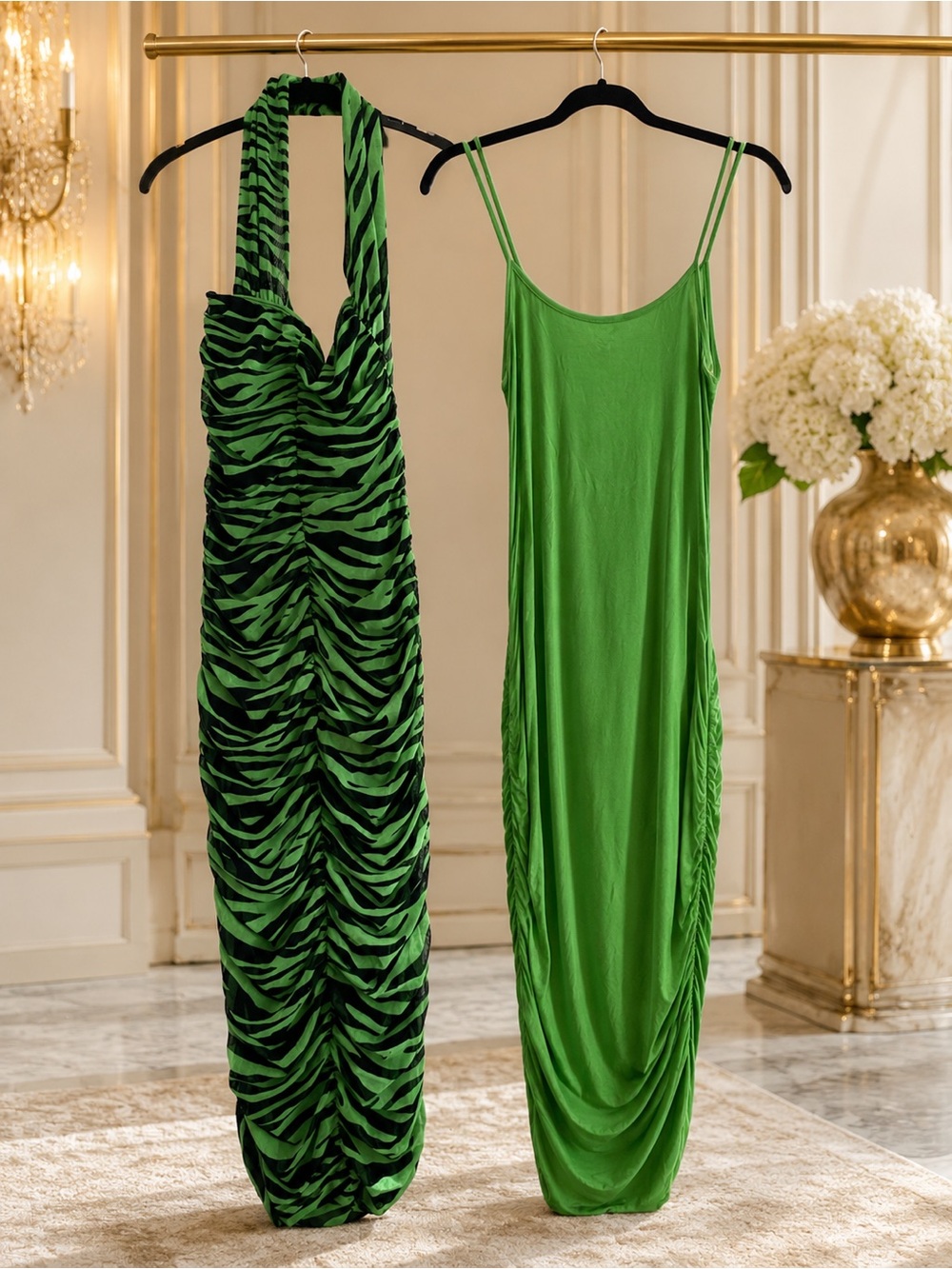 Green Zebra-Print Halter Dress & Solid Slip Dress - Women